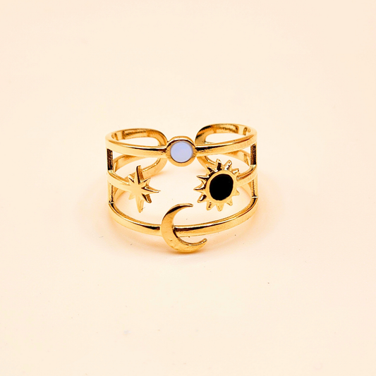 Sun and Moon 3-Layer Adjustable Ring